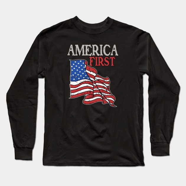 America first USA American patriot flag Memorial Day vintage Long Sleeve T-Shirt by Marcekdesign